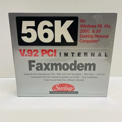 56K MODEM Internal Faxmodem V.92 PCI Sterling Model S20 Windows 98 ME 2000 XP - Image 1 of 4