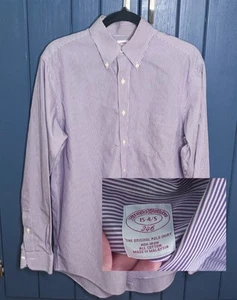 Camisa de vestir Brooks Brothers púrpura blanco rayas abotonadas 15 carrera hipster - Imagen 1 de 6