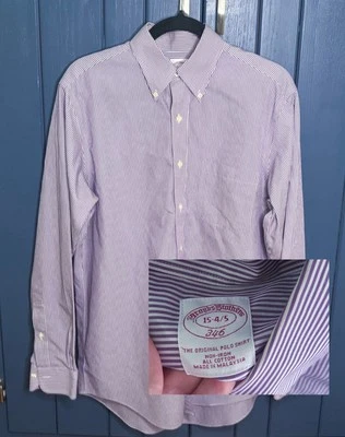 Brooks Brothers Purple White Stripes Button Up Dress Shirt 15 Career Hipster - Image 1 of 4