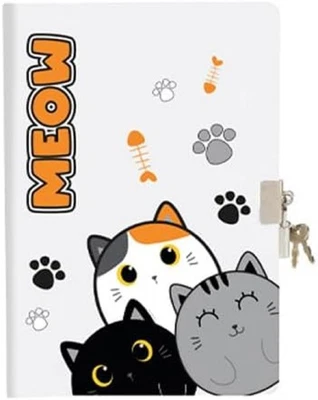 I-TOTAL ® Tagebuch Vorhängeschloss Schlüsseln 80 Seiten Katzen