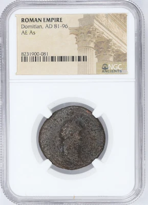Domitian AE As Roman Empire AE Bronze 12 Emperors Coin 81-96 AD NGC Genuine - Image 1 of 4