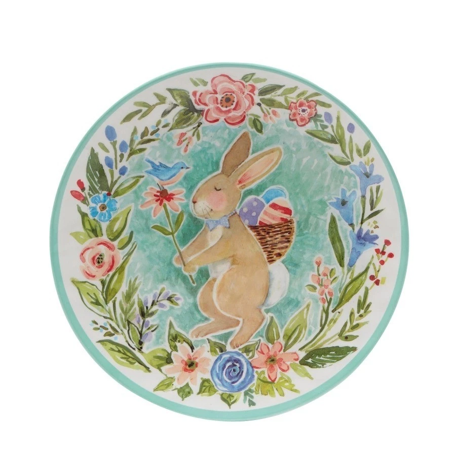 Certified Joy of Easter Bunny Rabbit Floral 11in Melamine Dinner Plates Set of 4 - Image 1 of 1