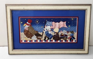 Vintage 4th of July March Cross-Stitch Framed Art Americana Patriotic 27" x 17" - Picture 1 of 7