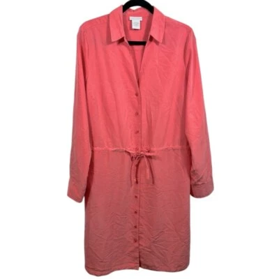 Soft Surroundings Long Sleeve Drawstring Waist Shirt Dress LT - Image 1 of 4