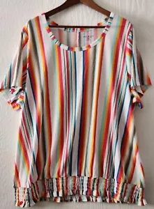 Maglietta Lane Bryant Wms Fitted Crew taglia 26/28 a righe multicolore collo elastico - Foto 1 di 6