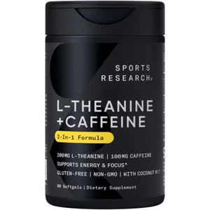 Premium L-Theanine 200mg Supplement + Caffeine & Coconut Oil - Natural Nootropic - Picture 1 of 7