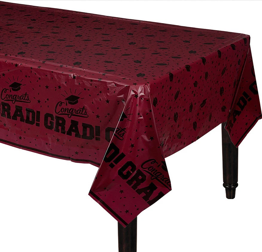 CUBIERTA DE MESA DE PLÁSTICO GRADUACIÓN FIESTA BORGOÑA 1 mantel colores escolares 54"x84" Foto 1 de 1