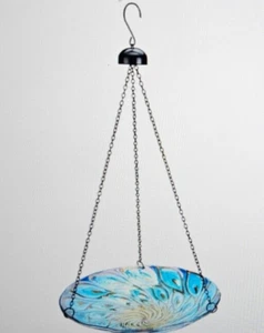 11 Inch Hanging Glass Peacock Birdbath - Picture 1 of 1