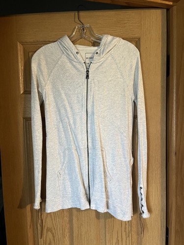 OFF WHITE Felpa con cappuccio We The Free People donna XS stringata orlo grezzo manica lunga cerniera intera