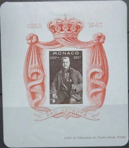 MONACO 1947 Blocco 2 I Carta Blu Carta 25° Coronazione Ann Principe Jub * - Foto 1 di 2