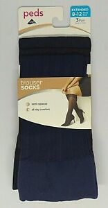 NWT~ Womens Trouser Socks by PEDS® ~ 3 Pair- Navy, Brown & Black ~ Extended Size
