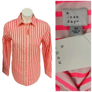 Camisa A New Day Para Mujer XS Abotonada Rosa Rayas Preppy Trabajo Oficina Top De Gran Tamaño - Imagen 1 de 15