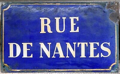 Large Old Vintage French Enamel Street Road Sign Plaque Rue De Nantes Brittany • 132.06$