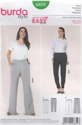 Burda Sewing Pattern 6859 EASY Trousers Pull-on Bootcut or Narrow Size 18-34 NEW - Image 1 of 4