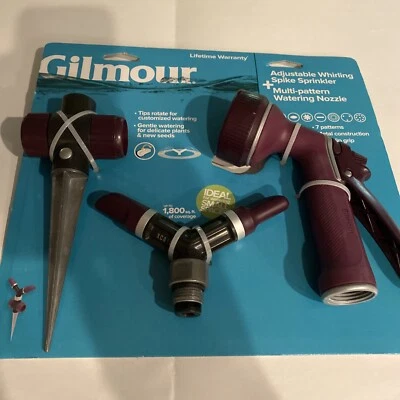 NEW Gilmour Adj Whirling Spike Sprinkler with Multi Pattern Watering Nozzle - Image 1 of 4
