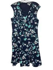 Blue Floral Print V-Neck Sleeveless Dress London Style Collection Womens Size 10 - Picture 1 of 6