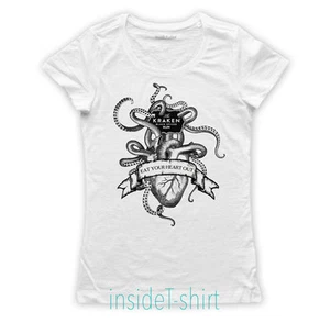 MAGLIETTA ETICHETTA KRAKEN RUM pirati pirates label octopus heart T-SHIRT GIRL - Imagen 1 de 1