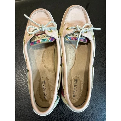 Sperry Pink leather Angelfish plaid top slider boat shoes - Image 1 of 4