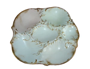 Antique Martial Redon Limoges Hand Painted Porcelain 6 Well Oyster Plate France - Picture 1 of 8