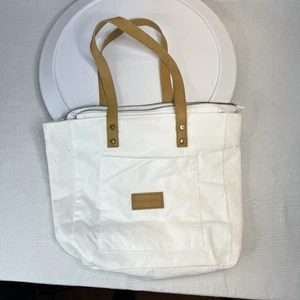 Cozy Earth Tote Bag White Canvas Handbag Shoulder Strap Minimalist 12”x11” - Picture 1 of 9