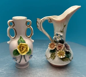 Vintage Porcelain Miniature Bud Vases Floral Designs Lot of 2, Japan V109 - Picture 1 of 8