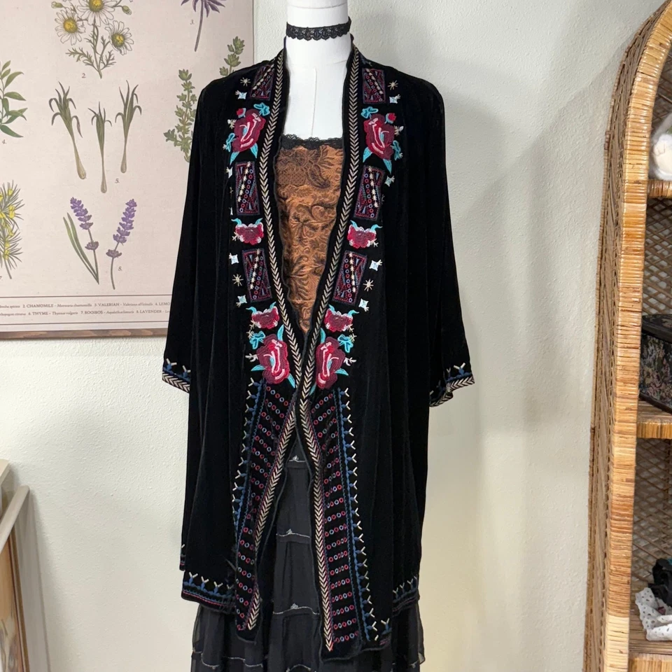 Vintage 90s Y2k Velvet Embroidered Jacket Southwestern Whimsigoth Witchy S - Image 1 of 4