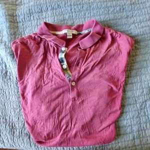 Burberry Brit Shirt Mens XLarge Maroon Polo Nova Check Collar Fits Like Large - Imagen 1 de 2