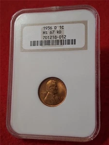 1936-D  LINCOLN WHEAT BACK CENT NGC MS 67 RD          OLD HOLDER         #DRF-20 - Picture 1 of 3