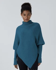 Women’s Halara Sweater Teal High Neck Asymmetric Hem Work Sweater Size LARGE - Picture 1 of 8