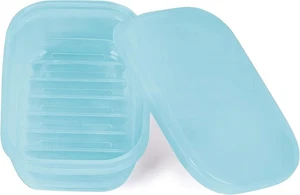 Quatish Leakproof Soap Dish with Lid & Draining Layer, Clear Blue - Picture 1 of 5