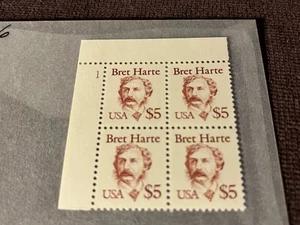 Estampilla de Estados Unidos, Pl# Negro de 4, Scott #2196, $5 Bret Harte, MNH OG - Imagen 1 de 3