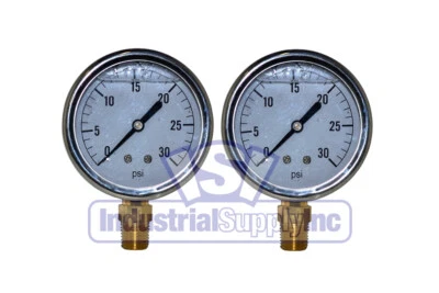 Liquid Filled Pressure Gauge | 0 to 30 PSI | 2-½" | 1/4" NPT | Single Scale 2PK - Image 1 of 2
