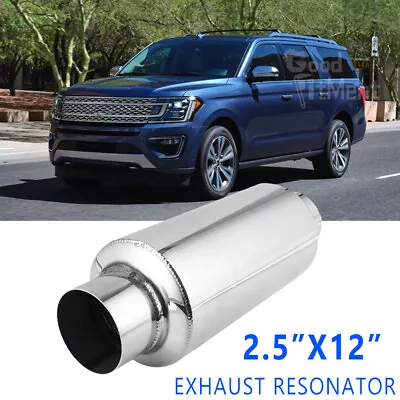 For Ford Expedition 2001-2023 2.5" Inlet/Outlet Exhaust Resonator 12" Muffler US - Image 1 of 4