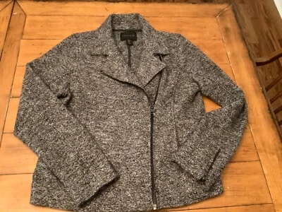 Chaqueta Blazer Tahari Gris Negro Mezcla Lana Asimétrica Moto Talla L Foto 1 de 4