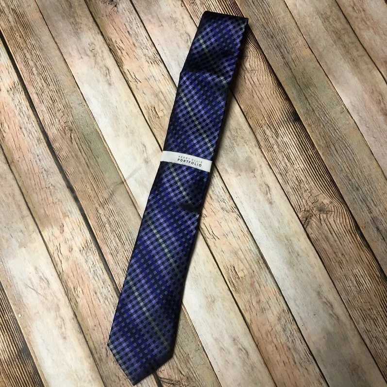 Perry Ellis Portfolio Neck Tie Purple Multicolor Check Diagonal Stripe Tie  - Image 1 of 1