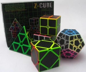 Juego de 5 PIEZAS Cubos Mágicos 2x2 3x3x3 Skewb Megaminx Pyraminx Fibra de Carbono Pegatinas Juguetes - Imagen 1 de 6