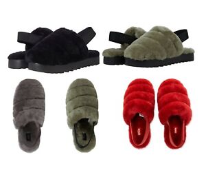 New 100% Authentic UGG Super Fluff Slippers Women's Shoes Sandals Black Red 