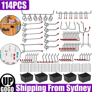 114PCS Pegboard Hooks Set Bins Peg Board Wall Hanger Garage Organizer Workshop A - Picture 1 of 10
