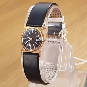 Ladies Retro Design Rose-Gold Orla Kiely Cecelia Black Leather Watch OK2044 BNIB - Picture 1 of 9