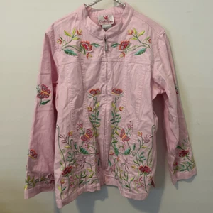 Quacker Factory Pink butterfly Embroidered & Rhinestone Jacket Large artsy fairy - Picture 1 of 9