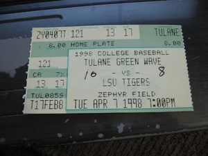 TICKET STUB 4/7/98 LSU TIGERS vs tulane green wave zephyr field baseball - Imagen 1 de 2
