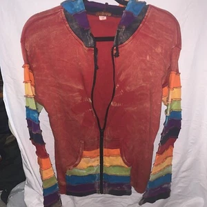Hooded Sweatshirt Jacket Rainbow Colors Size XL By Wind horse - Picture 1 of 8