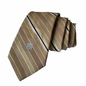 Vintage GIVENCHY Gentlemen Paris Tie Brown Gold Blue Logo Stripe Dorman Winthrop - Picture 1 of 12
