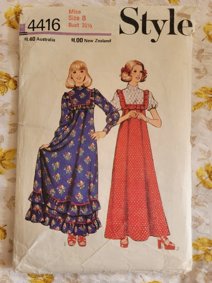 Vimtage Style 4416 Sewing Girls Teen Misses Long Dress Frill Sz 8- 31 1/2" Chest - Image 1 of 3