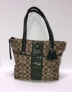 Authentic Coach Brown and Green Tote Purse F25706 - Picture 1 of 14