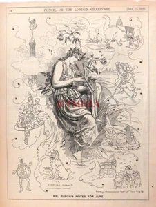 'MR PUNCH'S NOTES FOR JUNE', 1889 Linley Sambourne PUNCH Cartoon Print: 658-72 - Picture 1 of 1