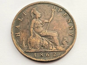 1862 Half Penny Coin Mint Error ? 2 Not Straight ? Collectable Grade - Picture 1 of 3