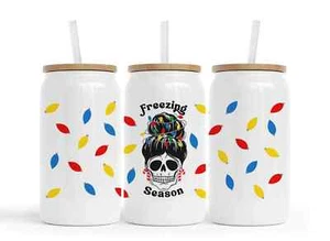 Lata de vidrio blanca única temporada de congelación de 16 oz, regalo personalizado - Imagen 1 de 2