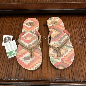 Sanuk Rare Women’s Sz 6 Friday Funk Slim Tan Multi Color Fringe Discontinued New - Picture 1 of 6