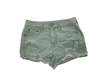 Pantalones Cortos Aeropostale Talla 00 XS Denim Verde Lavado Claro Corte Botín Pantalones Cortos Foto 1 de 4